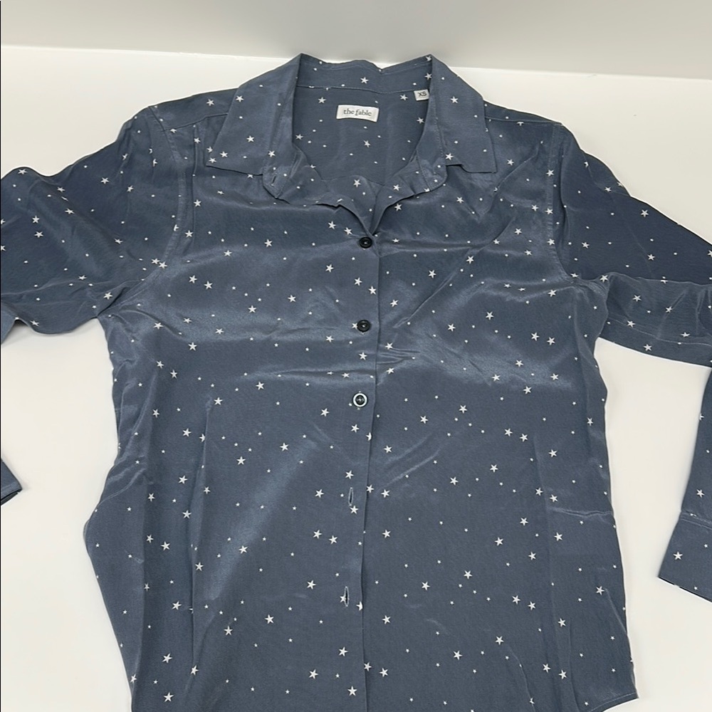 Fable silk Blue Star Patterned Button-Up Shirt Ptp 17